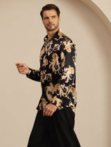 [Svart Drage] SilkSilky-NO Long Sleeve Lapel Collar Skjorte for Menn 005
