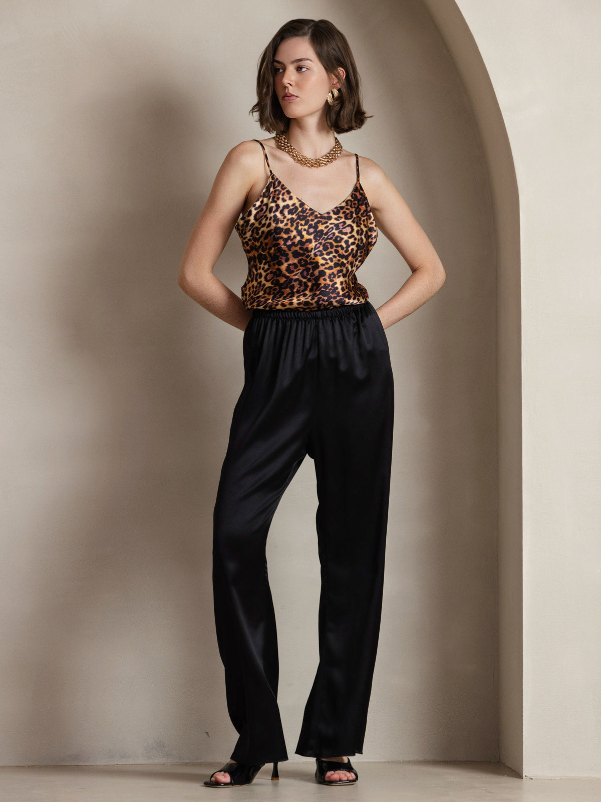 [Leopard] SilkSilky-NO V-Hals Camisole Topp 001