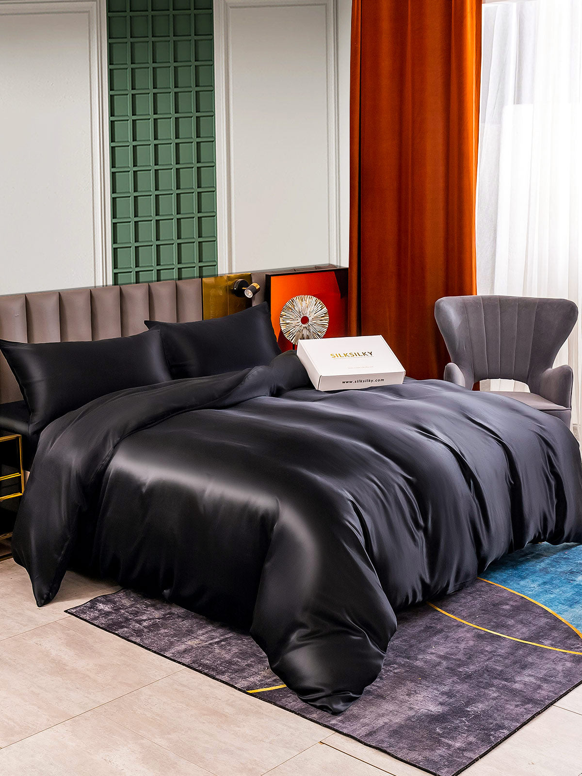 [Svart] SilkSilky-NO 25Momme Bedding Set 002