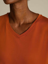 [Oransje] SilkSilky-NO Short Sleeve V Neck T-skjorte for Kvinner 004
