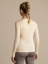 [Beige] SilkSilky-NO Langermet Rund Hals T-skjorte for Kvinner 003