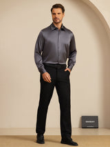 [Mørkegrå] SilkSilky-NO Long Sleeve Lapel Collar Skjorte for Menn 005