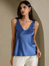 [Ekte Petrol] SilkSilky-NO Sleeveless V Neck Camisole Topp 001