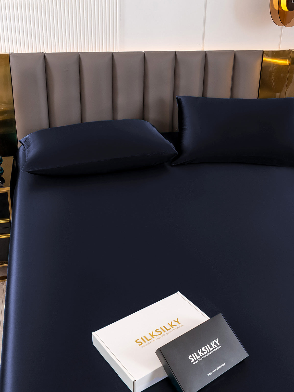 [Mørke blå] SilkSilky-NO 19Momme Bedding Set 005