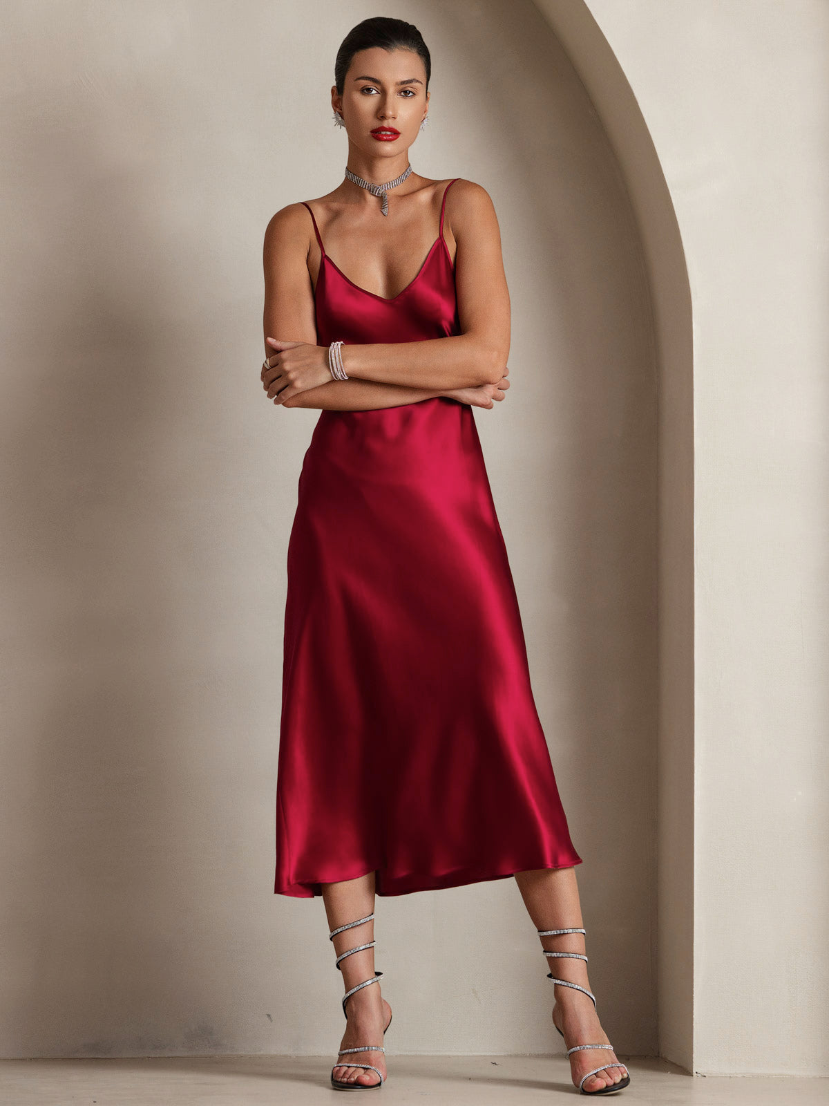 [Vin] SilkSilky-NO Pure Silk Sleeveless Round Neck Kjole 004