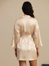 [Champagne] SilkSilky-NO 19Momme 3/4 erme Morgenkåpe for Kvinner 002