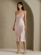 [Skyggegrå] SilkSilky-NO Spaghetti Strap V Neck Kjole 001