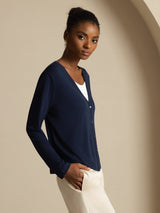 [Mørke blå] SilkSilky-NO Long Sleeve Dame Cardigan 005