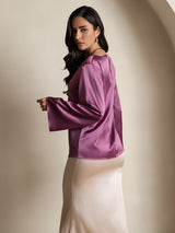 [Mørklilla] SilkSilky-NO Long Sleeve Boat Neck Bluse 002