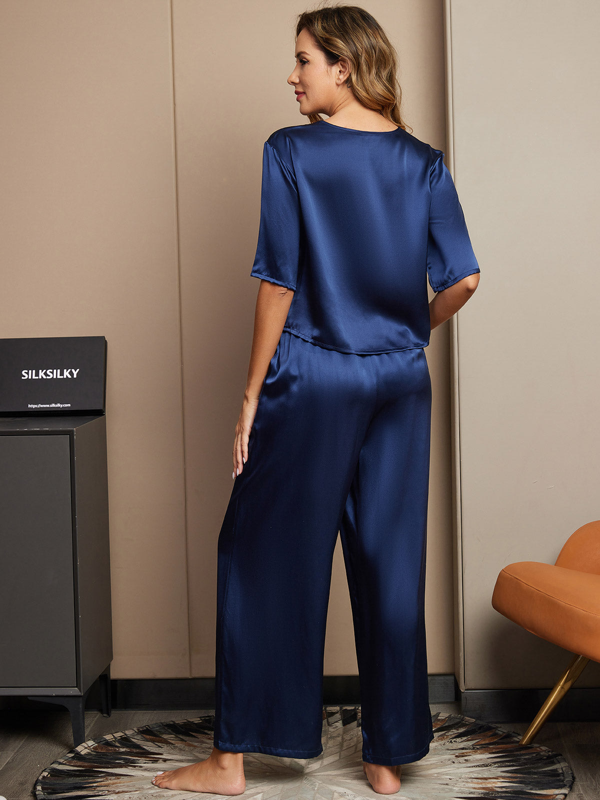 [Mørke blå] SilkSilky-NO Womens Pajamas 002