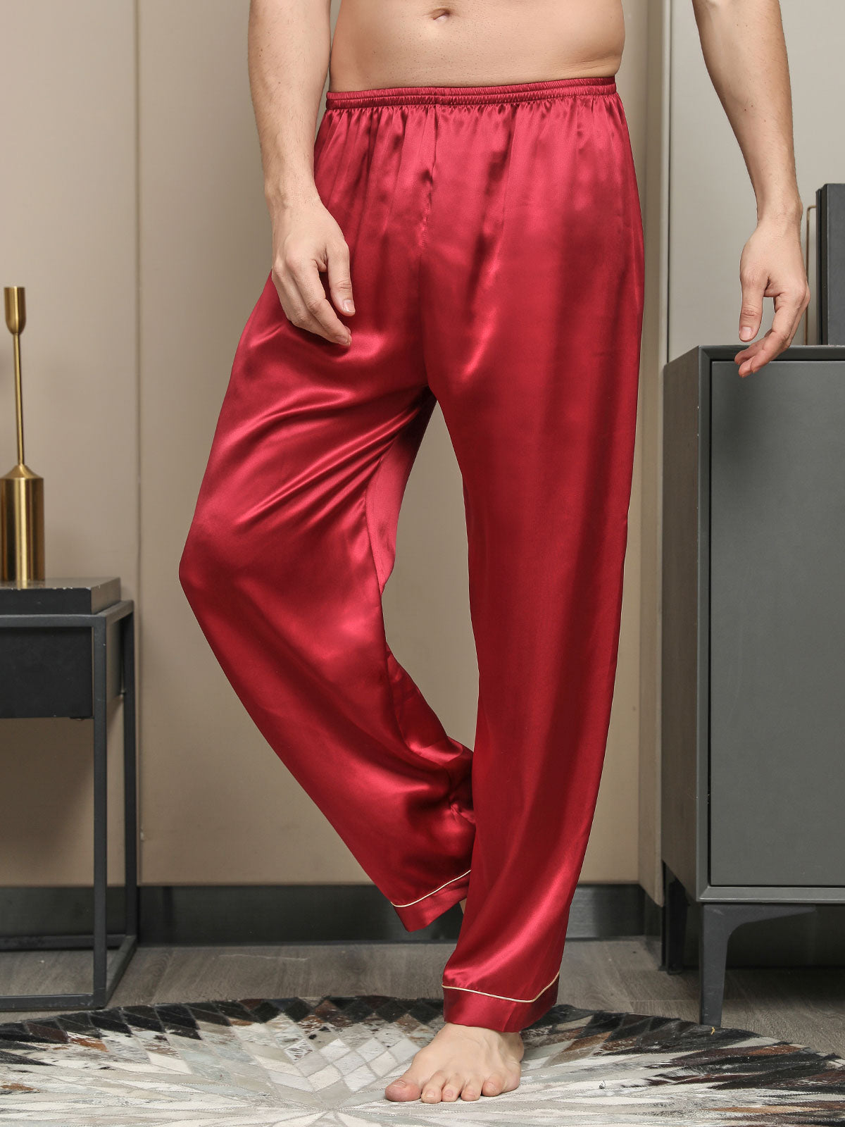 [Rød] SilkSilky-NO Mens Sleep Bottoms 001