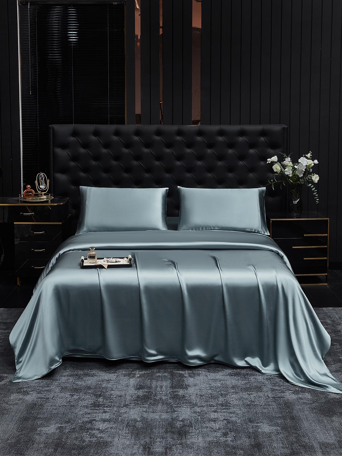 [Gråblå] SilkSilky-NO 22Momme Bedding Set 001