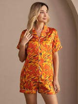 [Oransje Hund] SilkSilky-NO Short Sleeve Lapel Collar Pyjamas for Kvinner 005