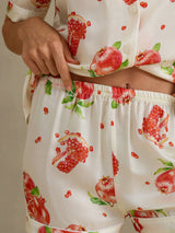 [Hvitt Granateple] SilkSilky-NO Short Sleeve Notch Collar Pyjamas for Kvinner 005