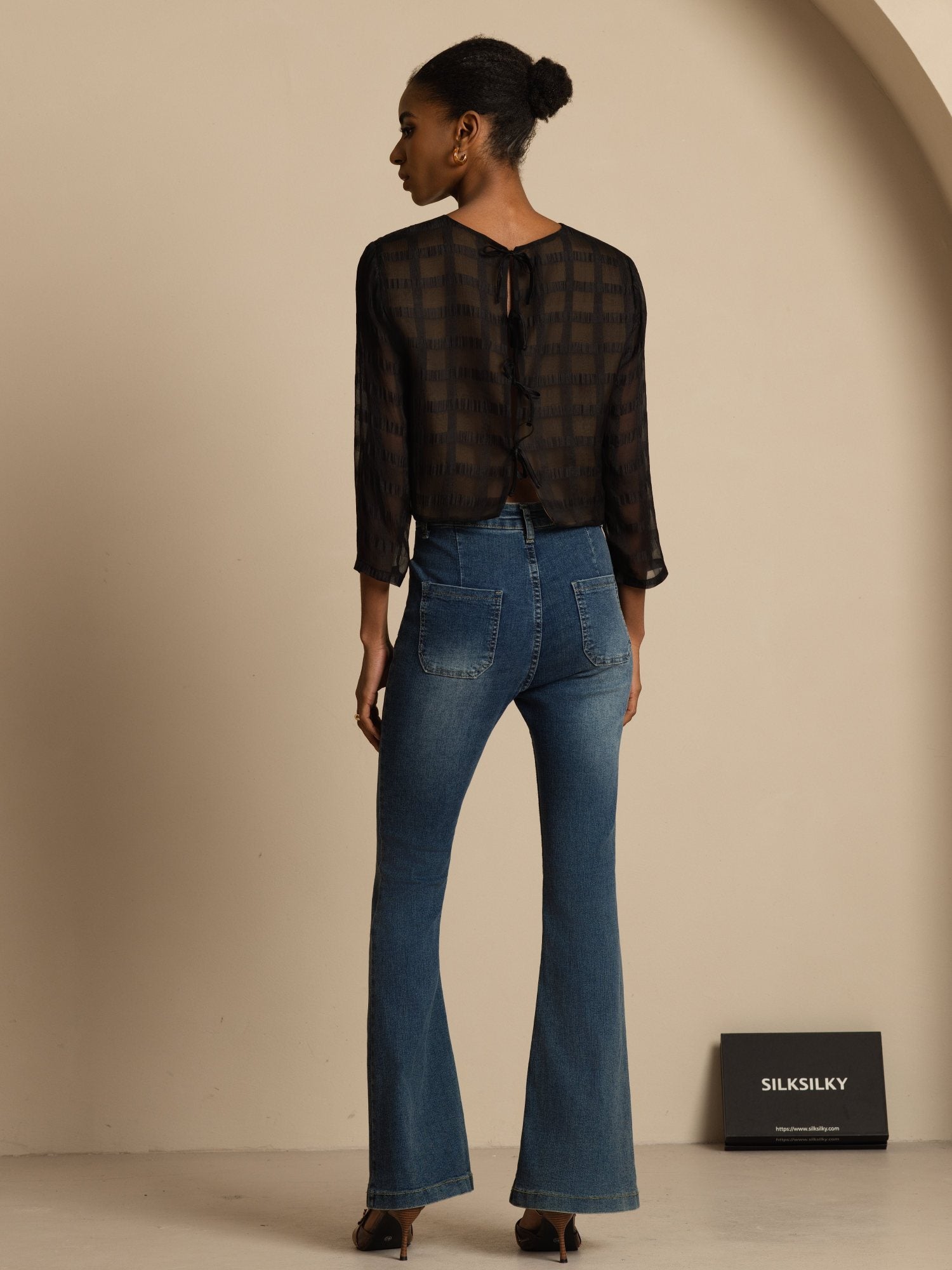 [Svart] SilkSilky-NO Blouse 007