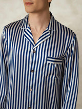 [Marine Stripe] SilkSilky-NO 19Momme Mens Pajamas 006,