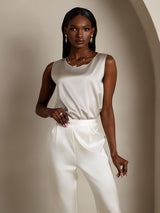 [Lysegrå] SilkSilky-NO Sleeveless Round Neck Camisole Topp 006