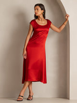 [Vin] SilkSilky-NO Cap Sleeve Scoop Neck Kjole 004
