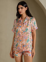 [Rosa Fauna] SilkSilky-NO Short Sleeve Notch Collar Pyjamas for Kvinner 001