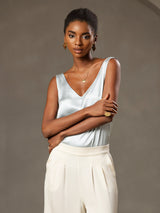 [Lyse Blå] SilkSilky-NO Sleeveless V Neck Camisole Topp 004