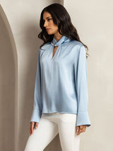 [Gråblå] SilkSilky-NO 19Momme Silke Womens Shirt 002