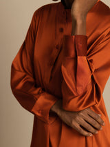[Karamell] SilkSilky-NO 19Momme Langermet Ståkrave Bluse 005