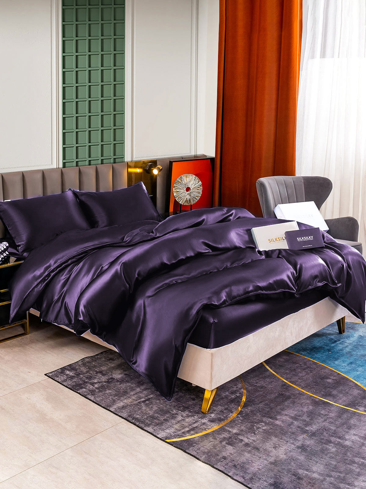 [Mørklilla] SilkSilky-NO 25Momme Bedding Set 005