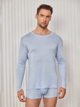 [Lyse Blå] SilkSilky-NO Long Sleeve Round Neck T-skjorte for Menn 001