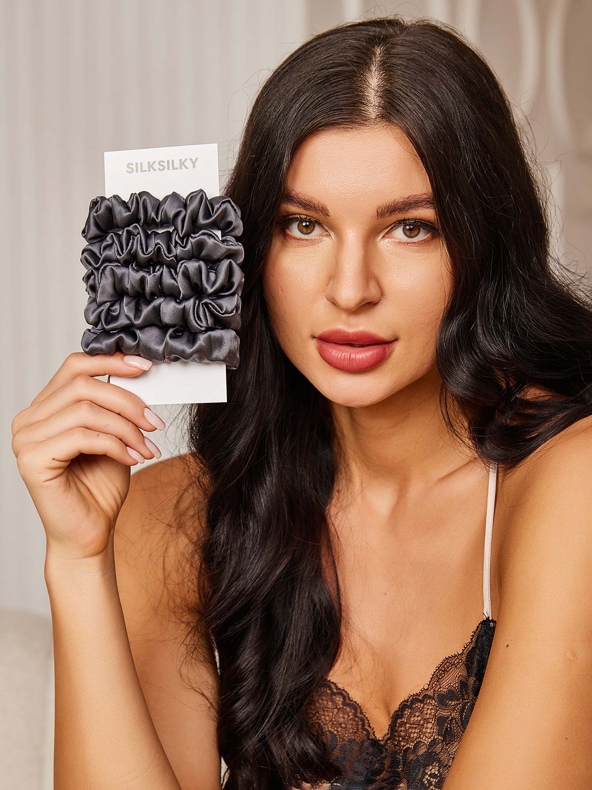 [Mørkegrå] SilkSilky-NO 19Momme Scrunchie 001