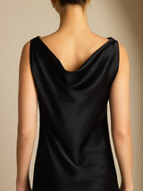 [Svart] SilkSilky-NO Sleeveless Cowl Neck Kjole 004