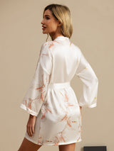 [Hvit] SilkSilky-NO 19Momme 3/4 erme Morgenkåpe for Kvinner 002
