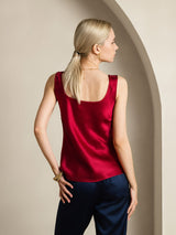 [Vin] SilkSilky-NO 19Momme Ermeløs Dyp Rund Halsutringning Camisole Topp 002