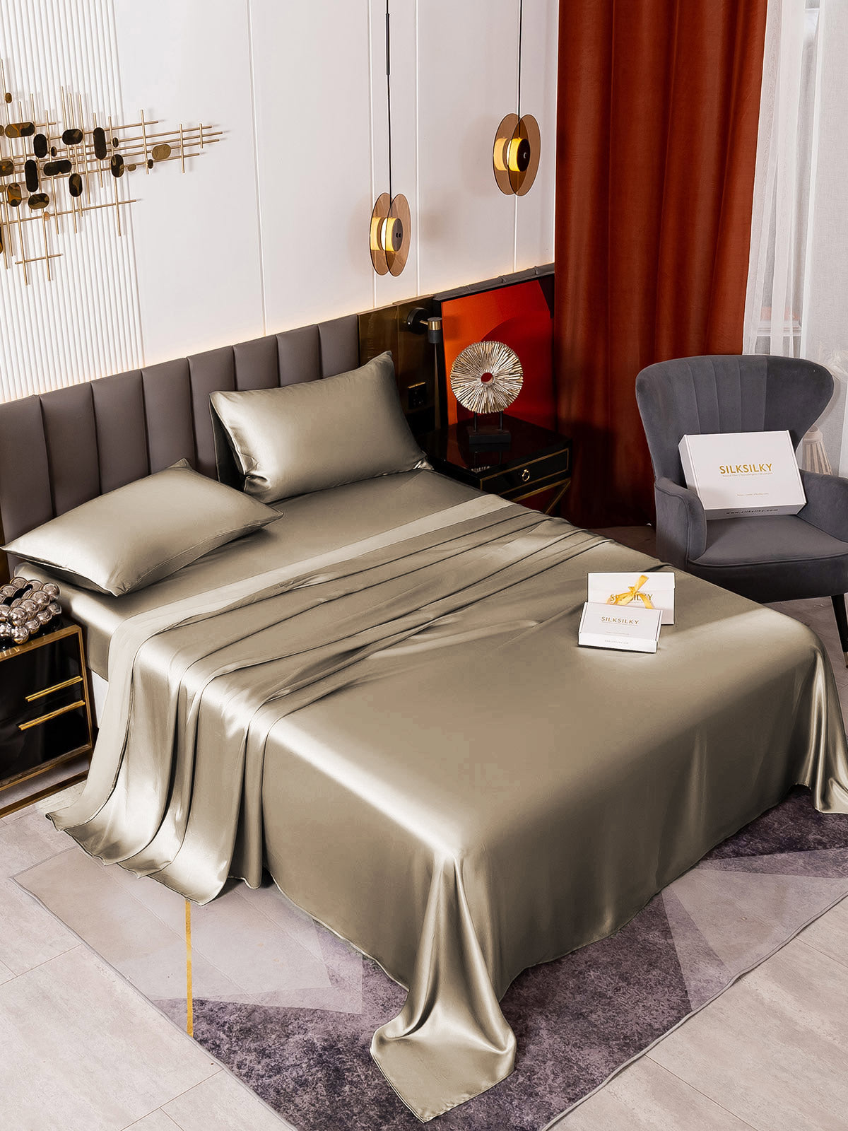 [Kaki] SilkSilky-NO 19Momme Pure Silk Bedding Set 002