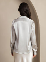 [Lysegrå] SilkSilky-NO Long Sleeve Lapel Collar Skjorte for Kvinner 002
