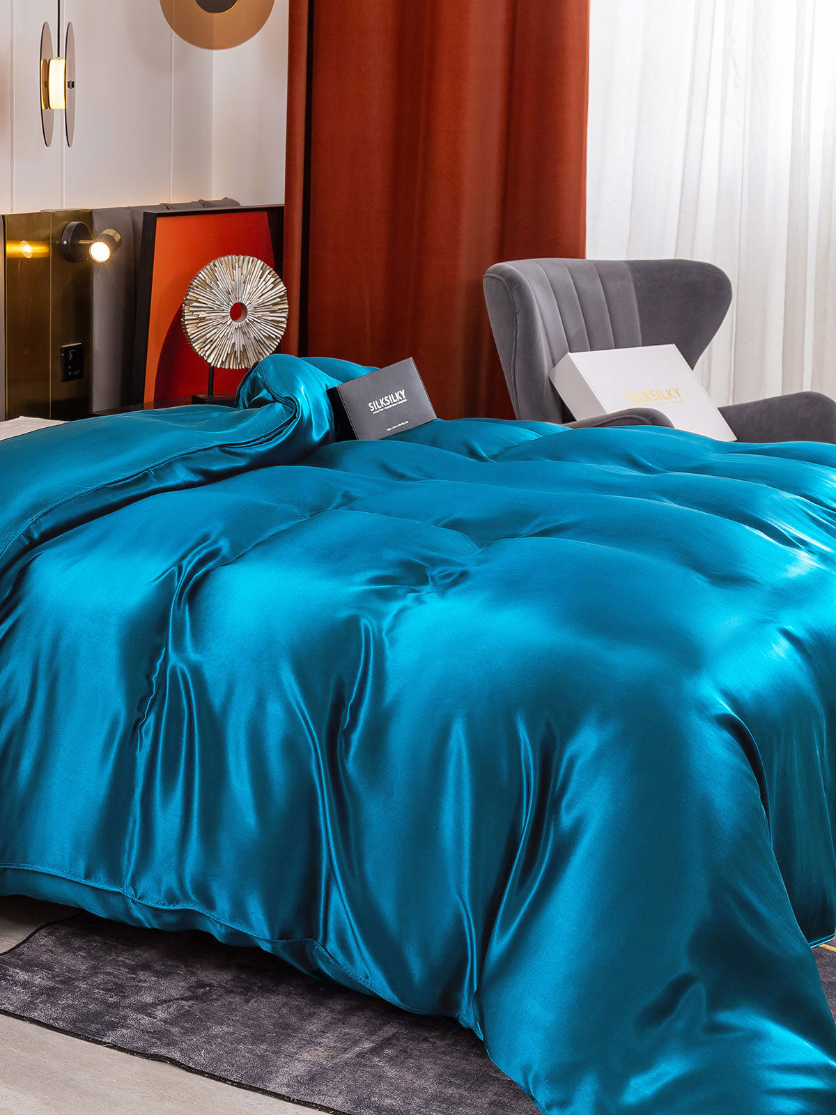 [Blågrønn] SilkSilky-NO 19Momme Duvet Cover 004