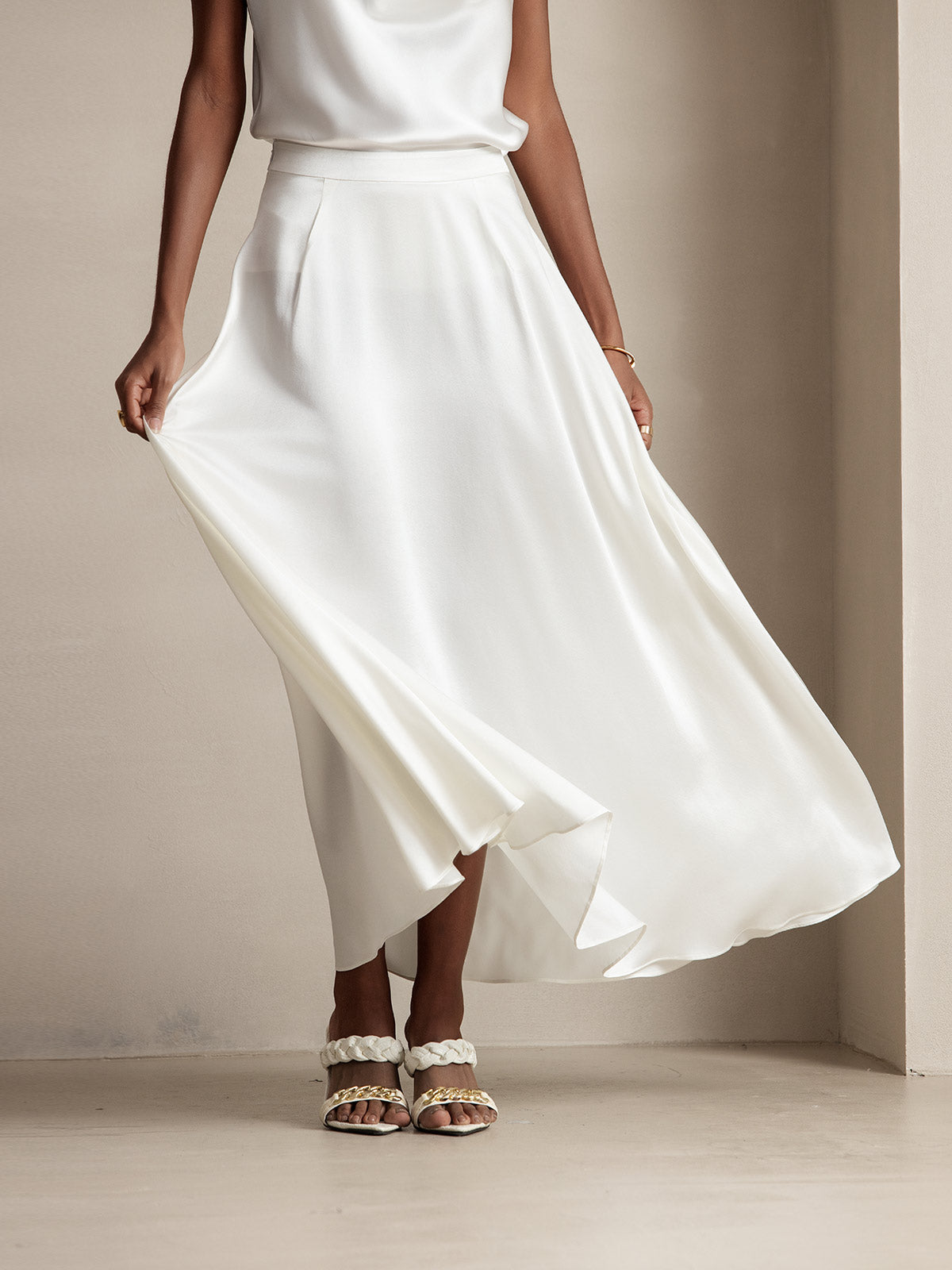 [Hvit] SilkSilky-NO 19Momme Silke Skirt 003