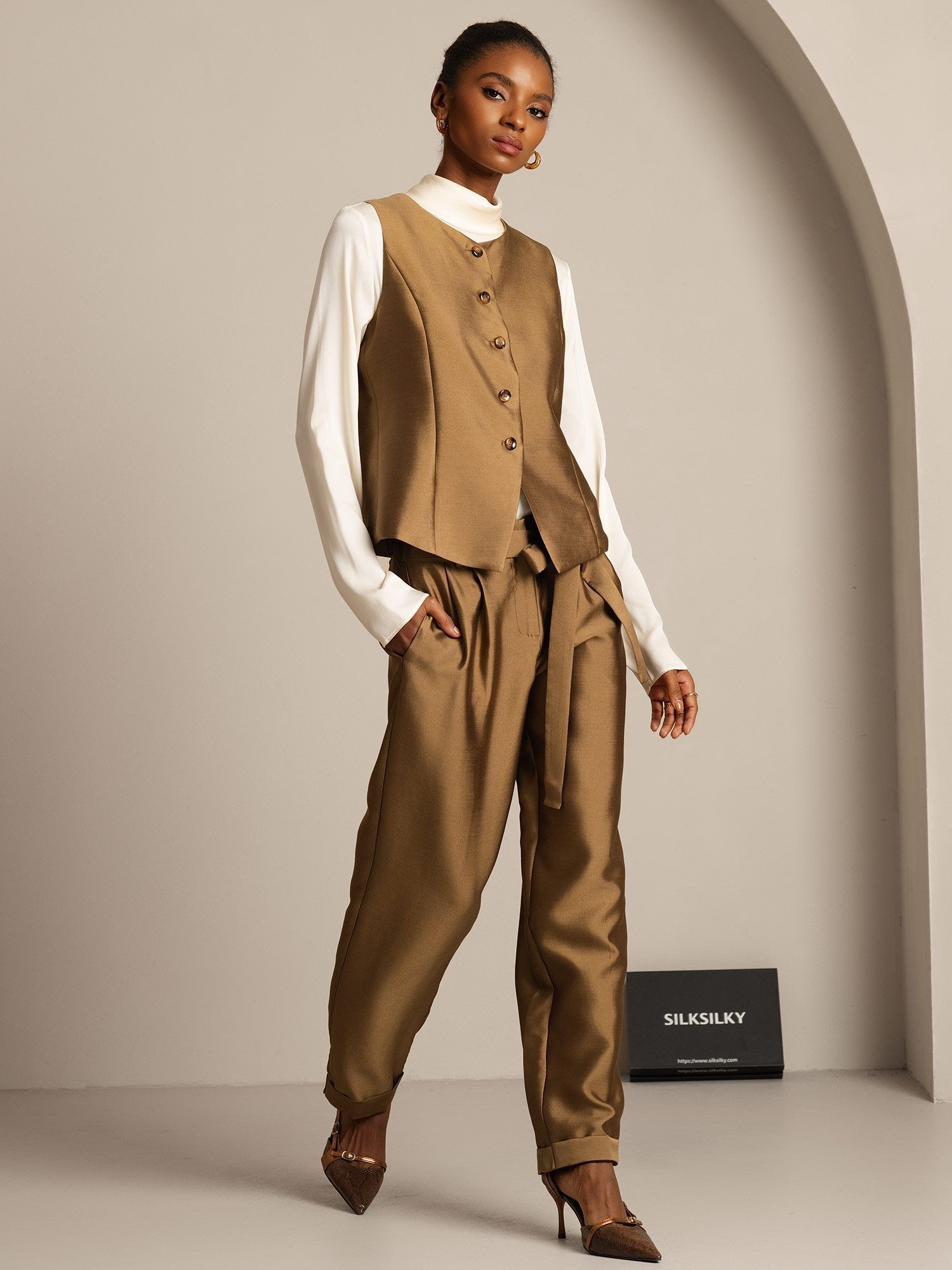 [Bronse] SilkSilky-NO 32Momme Silk-Wool Blend Womens Vest 007,