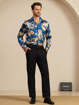 [Navy Drage] SilkSilky-NO Long Sleeve Lapel Collar Skjorte for Menn 008