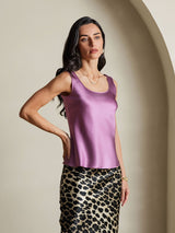 [Mørklilla] SilkSilky-NO 19Momme Ermeløs Dyp Rund Halsutringning Camisole Topp 006