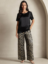 [Multi] SilkSilky-NO Pure Silk Short Sleeve Round Neck Pyjamas for Kvinner 001