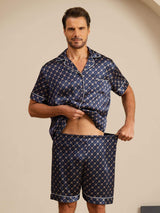 [Marine Kjede] SilkSilky-NO Kort erm Notchkrage Pyjamas for menn 004