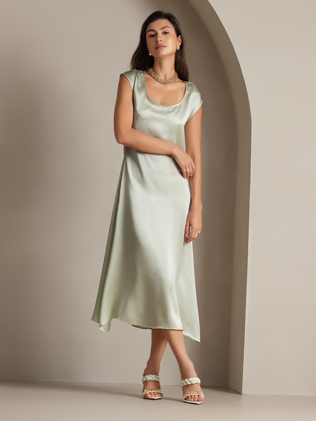 [Lysegrønn] SilkSilky-NO 19Momme Silke Dress 004