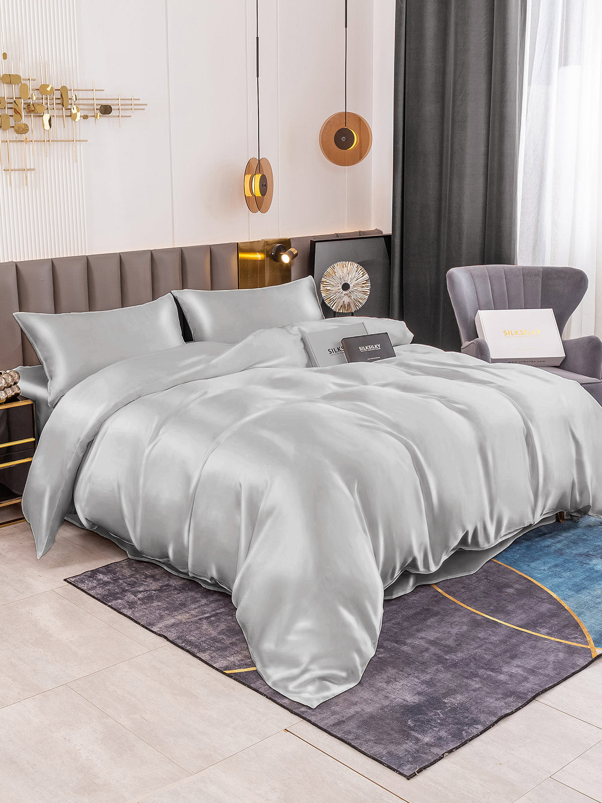 [Sølv] SilkSilky-NO 19Momme Bedding Set 001