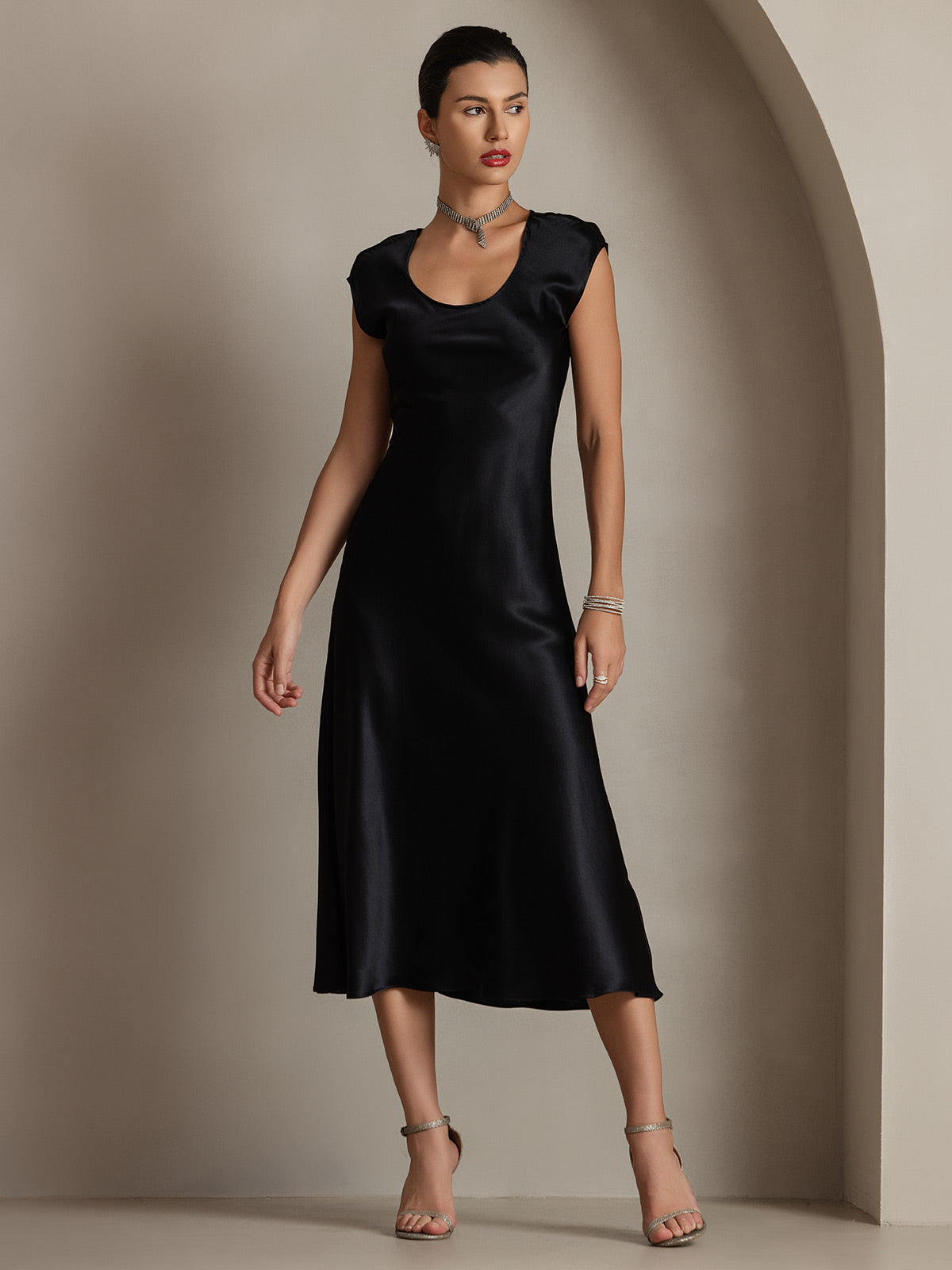 [Svart] SilkSilky-NO 19Momme Silke Dress 001