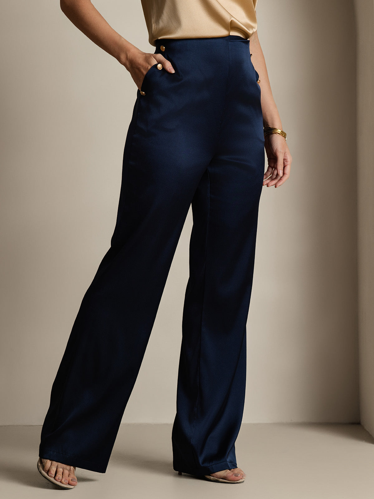 [Mørke blå] SilkSilky-NO 19Momme Silke Womens Pants 004