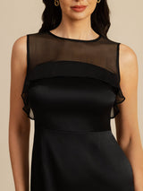 [Svart] SilkSilky-NO 19Momme Sleeveless Illusion Neck Kjole 005