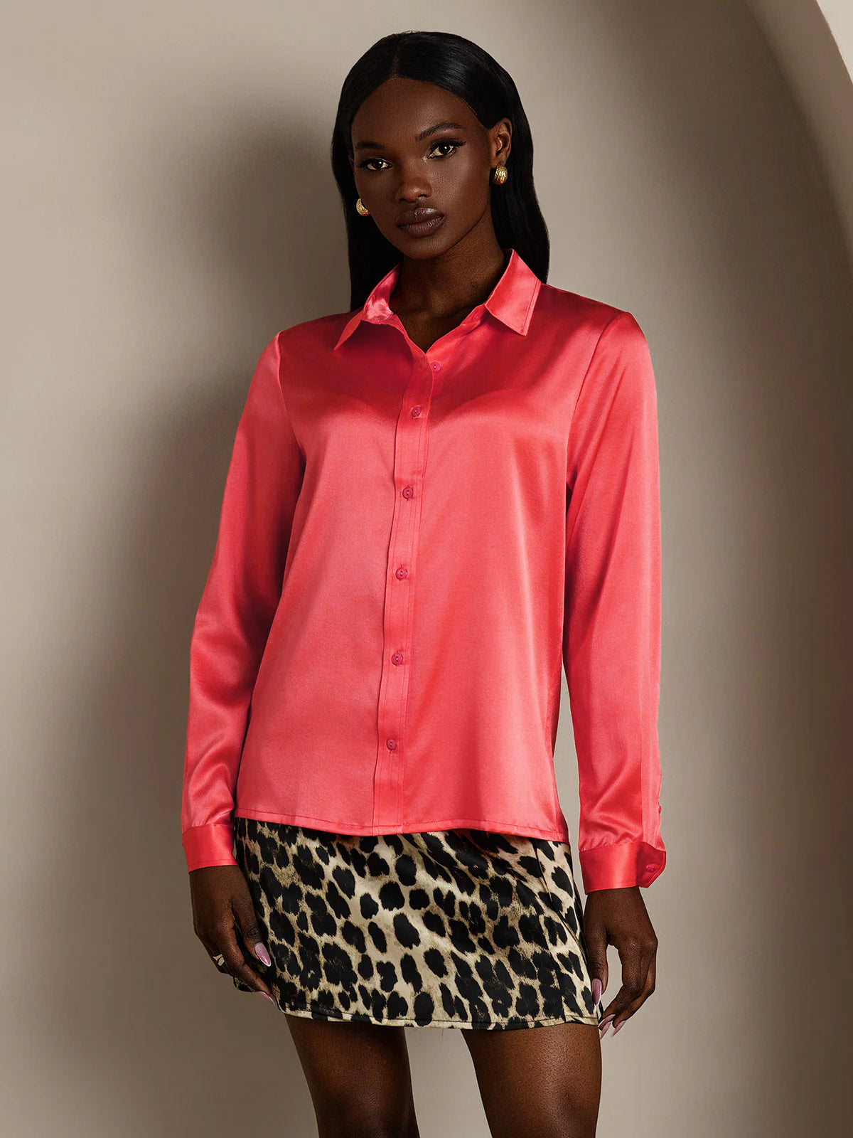 SilkSilky-NO 19Momme Silke Womens Shirt KeiserligRød 003