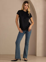 [Svart] SilkSilky-NO Short Sleeve Blouse 006