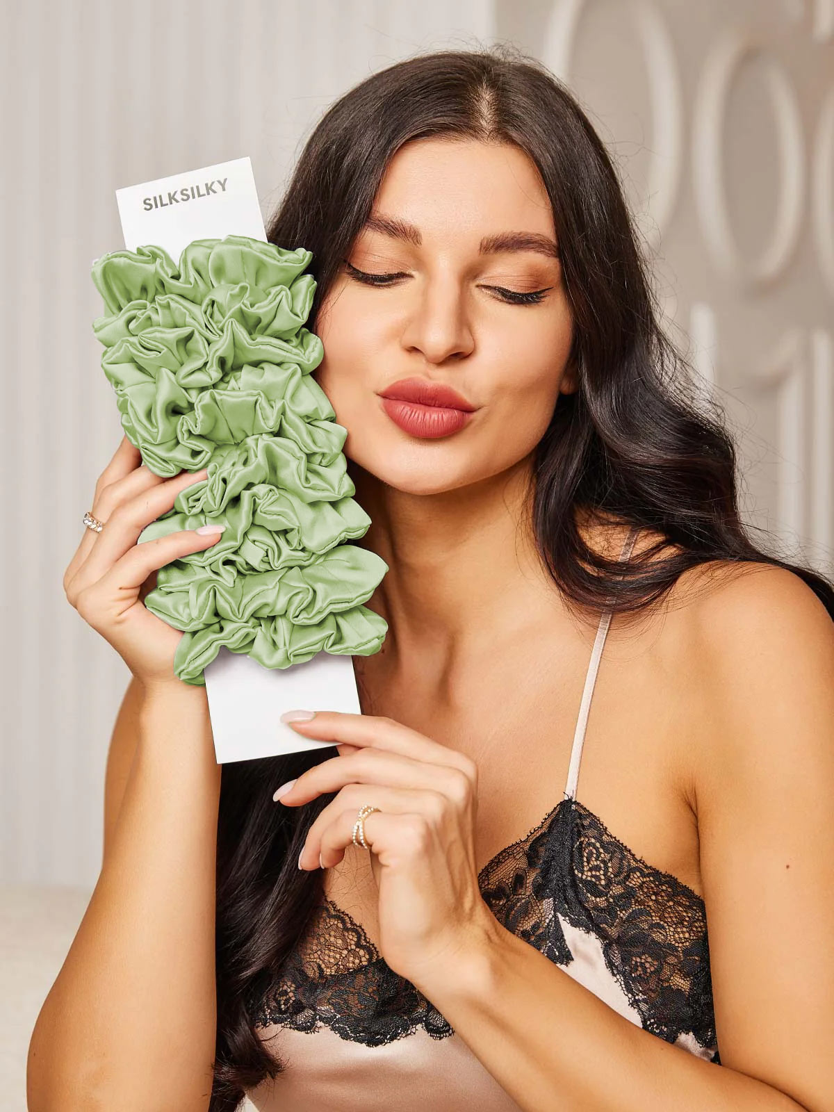 [Lysegrønn] SilkSilky-NO 19Momme Scrunchie 001