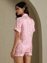 [Rosa Leopard] SilkSilky-NO Short Sleeve Notch Collar Pyjamas for Kvinner 002